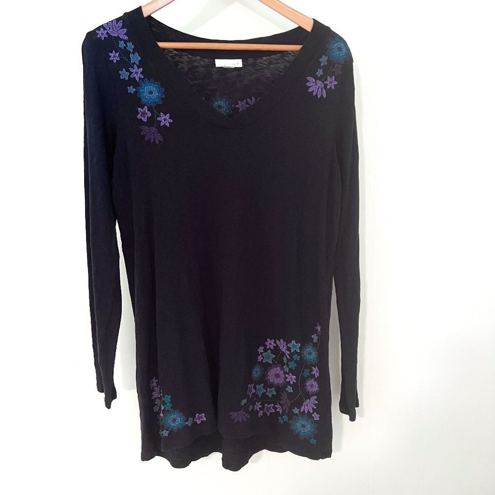 J Jill Floral Embroidered Tunic Top Long Sleeve Boho Size Small